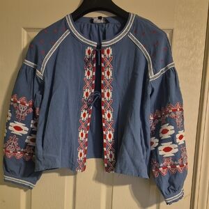 Bohemian Embroidered Blue Top